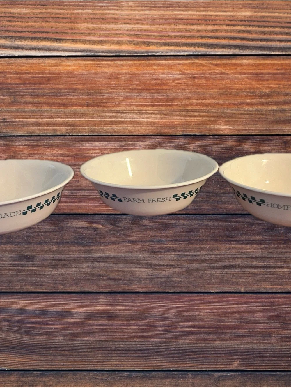 Set of 3 Corelle “Homemade” “Farm Fresh” Ceramic Serving Bowls-Cream Green Trim
